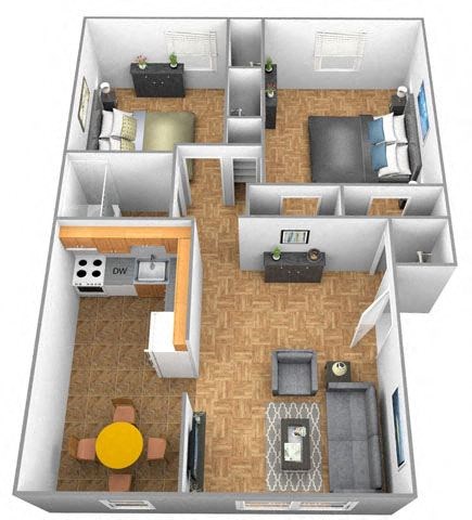 2 bedroom 1 bathroom  floor plan at Winston Apartments, Baltimore